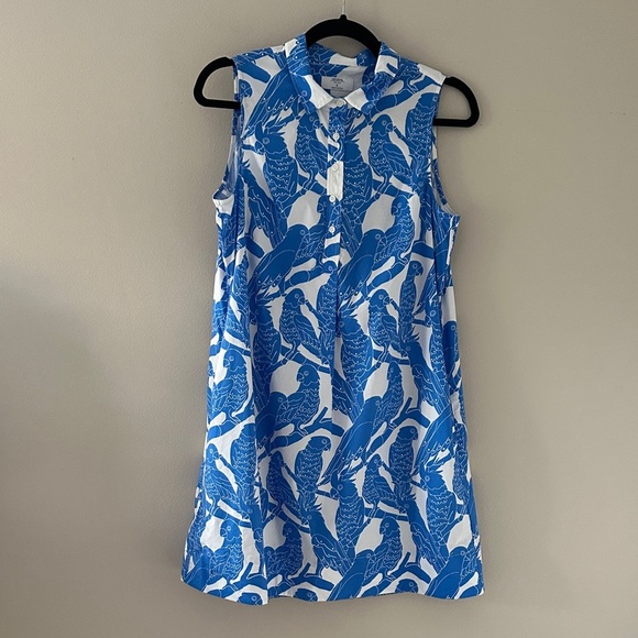 UNTUCKit Dresses & Skirts - UNTUCKit Womens Jordan Sleeveless Shirt Dress Blue Parrot Print Sz Small Preppy